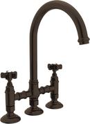 4-Hole Bridge Kitchen Faucet with Five Spoke Handle in Tuscan Brass