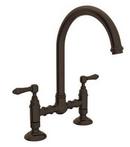 2-Hole Bridge Column Spout Kitchen Faucet with Double Metal Lever Handle in Tuscan Brass