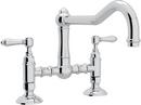 2-Hole Bridge Kitchen Faucet with Double Metal Lever Handle in Polished Chrome