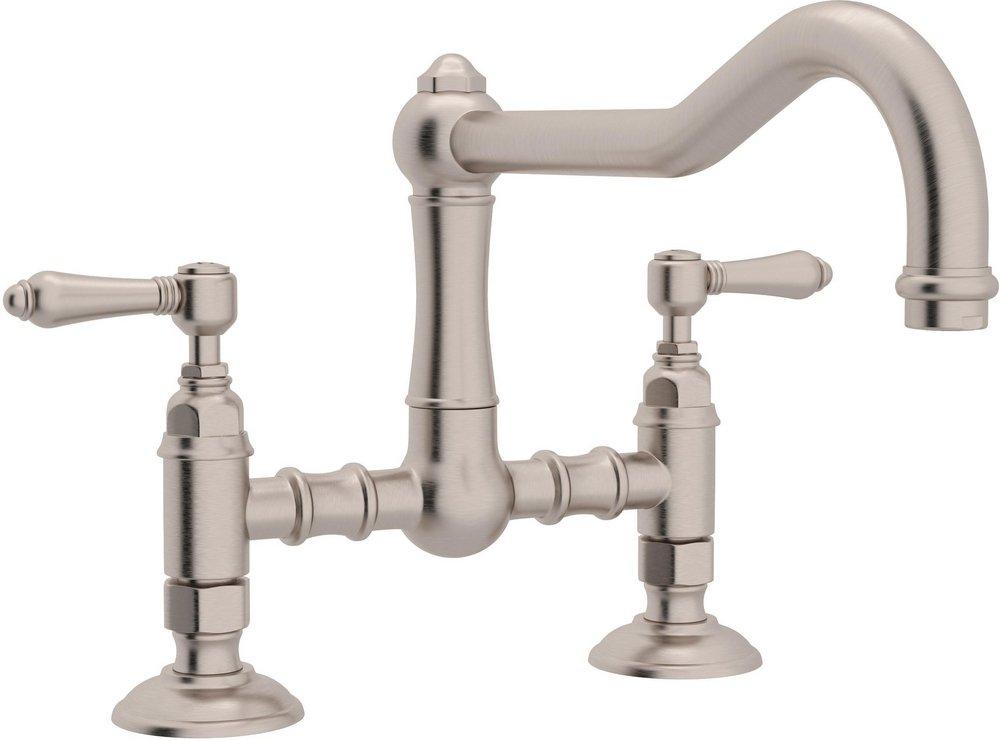 ROHL&reg; Satin Nickel 2-Hole Bridge Kitchen Faucet with Double Metal Lever Handle 