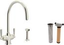 1-Hole Deckmount Kitchen Faucet with Double Lever Handle and Sidespray in Polished Nickel