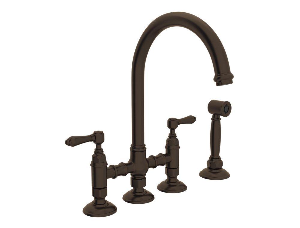 ROHL&reg; Tuscan Brass Two Handle Bridge Kitchen Faucet 