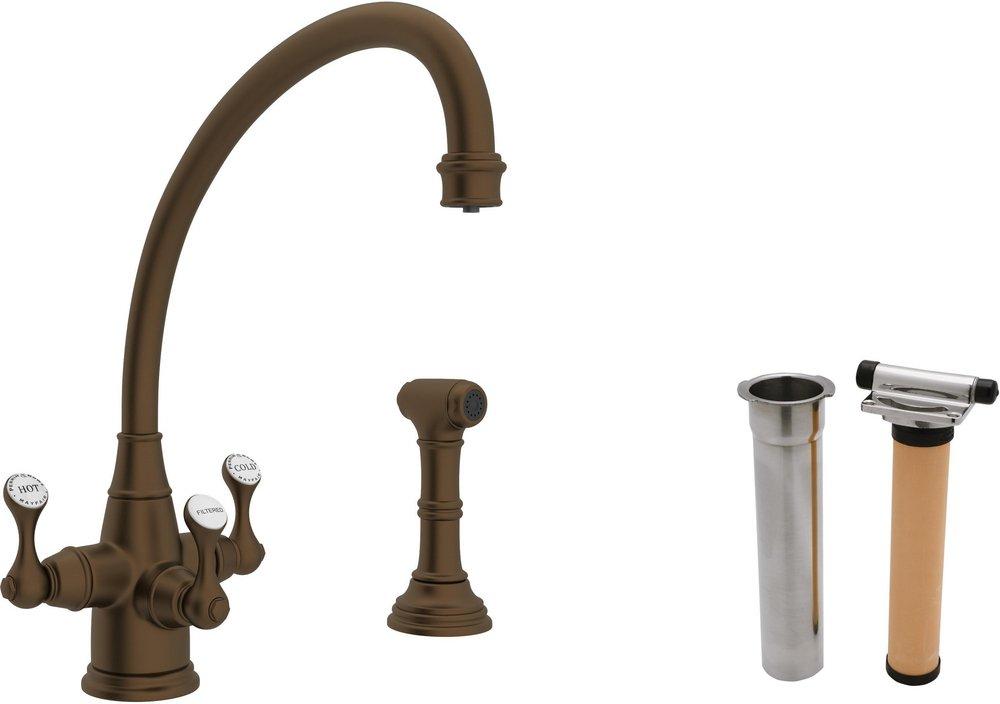 Perrin & Rowe English Bronze 1-Hole Deckmount Kitchen Faucet with Triple Lever Handle and 8-5/8 in. Spout Reach 