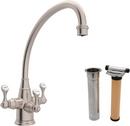 1-Hole Kitchen Faucet with Triple Lever Handle in Satin Nickel