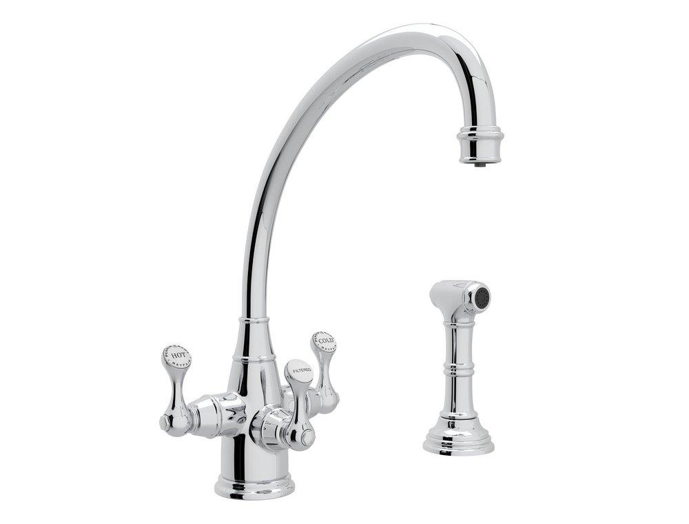 Perrin & Rowe Polished Chrome 12 in. 2-Hole Kitchen Sink Faucet with Triple Lever Handle 
