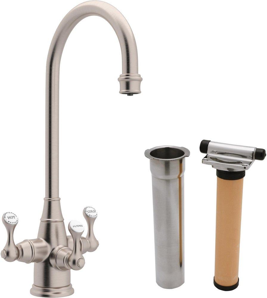 Perrin & Rowe Satin Nickel 1-Hole Triple Lever Handle Column Spout Deckmount Bar Faucet 