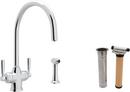 1-Hole Deckmount Kitchen Faucet with Double Lever Handle and Sidespray in Polished Chrome