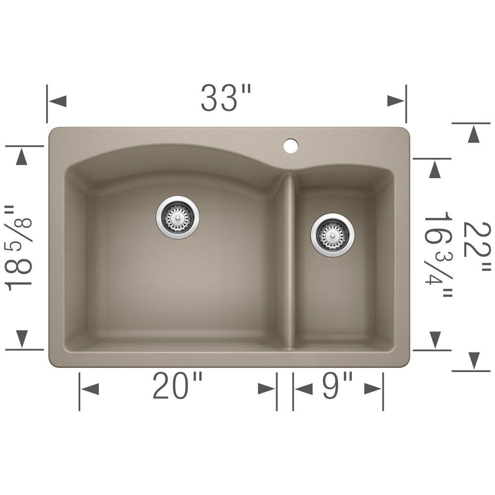 BLANCO Truffle 33 x 22 in. 1 Hole Composite Double Bowl Dual Mount Kitchen Sink 