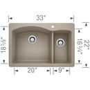BLANCO Truffle 33 x 22 in. 1 Hole Composite Double Bowl Dual Mount Kitchen Sink 