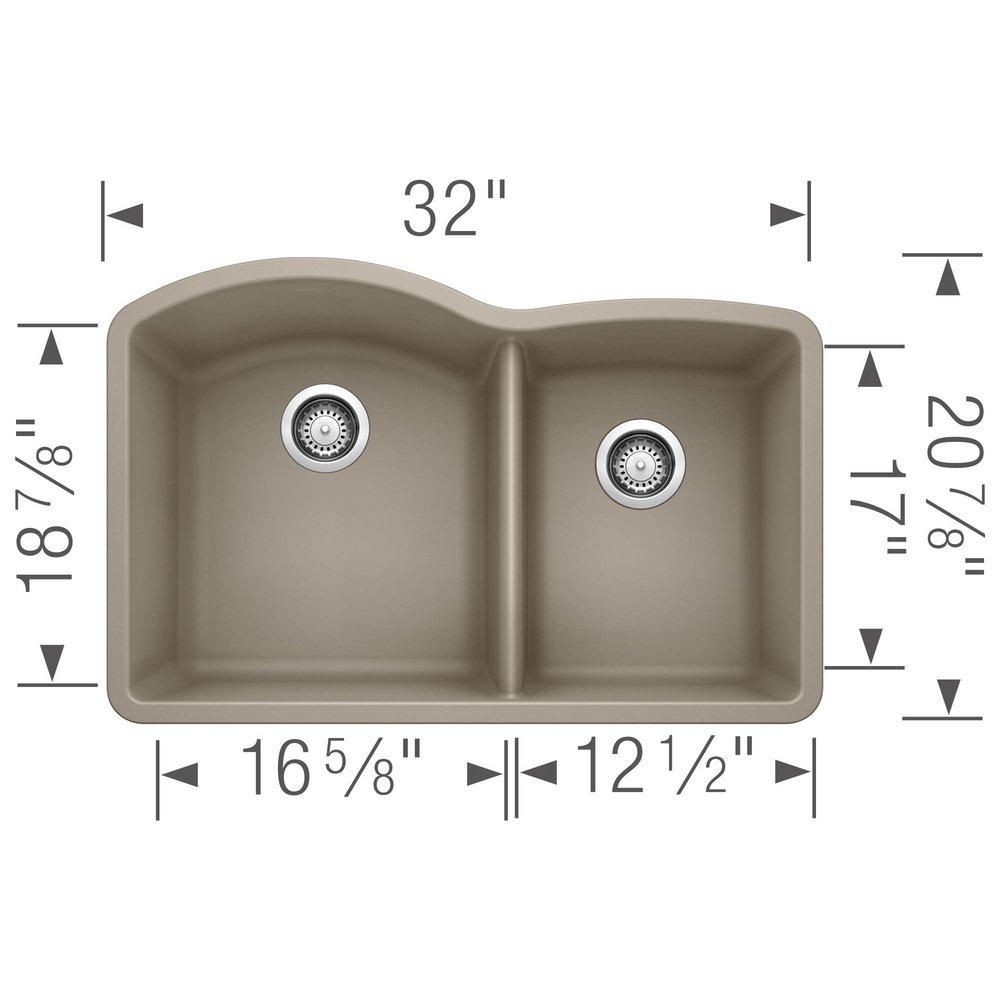 BLANCO Truffle 32 x 20-27/32 in. No Hole Composite Double Bowl Undermount Kitchen Sink 