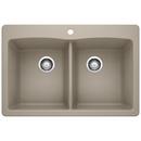 33 x 22 in. 1 Hole Composite Double Bowl Dual Mount Kitchen Sink in Truffle