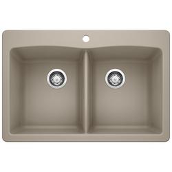 33 in. Dual Mount Silgranit Double Bowl Kitchen Sink in Truffle
