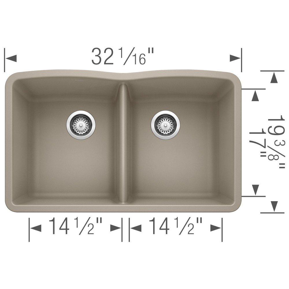 BLANCO Truffle 32 x 19-1/4 in. No Hole Composite Double Bowl Undermount Kitchen Sink 
