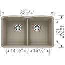 BLANCO Truffle 32 x 19-1/4 in. No Hole Composite Double Bowl Undermount Kitchen Sink 
