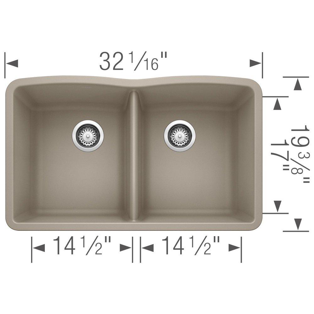 BLANCO Truffle 32 x 19-1/4 in. No Hole Composite Double Bowl Undermount Kitchen Sink 