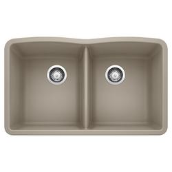 32 in. Undermount Silgranit Double Bowl Kitchen Sink in Truffle