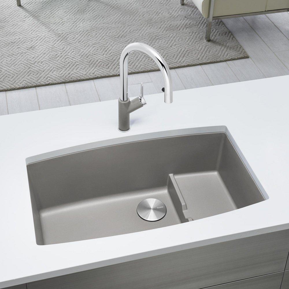 BLANCO Truffle 32 x 19-1/2 in. No Hole Composite Double Bowl Undermount Kitchen Sink 
