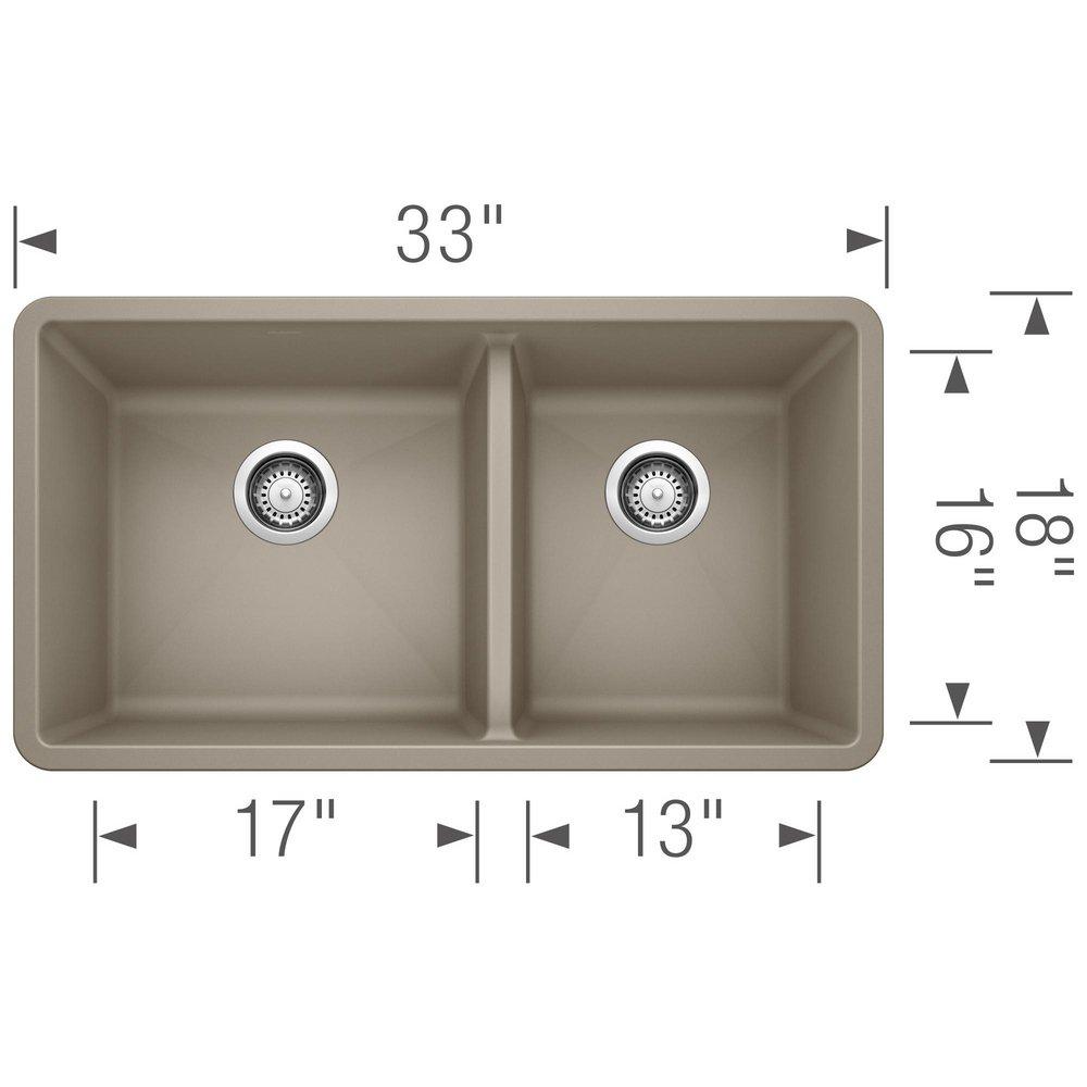 BLANCO Truffle 33 x 18 in. No Hole Composite Double Bowl Undermount Kitchen Sink 