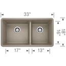 BLANCO Truffle 33 x 18 in. No Hole Composite Double Bowl Undermount Kitchen Sink 