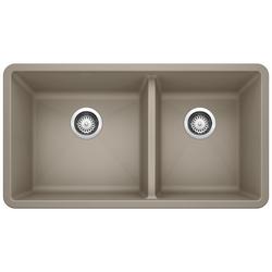 33 in. Undermount Silgranit Double Bowl Kitchen Sink in Truffle