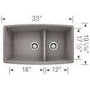 BLANCO Metallic Grey 33 x 19 in. No Hole Composite Double Bowl Undermount Kitchen Sink 