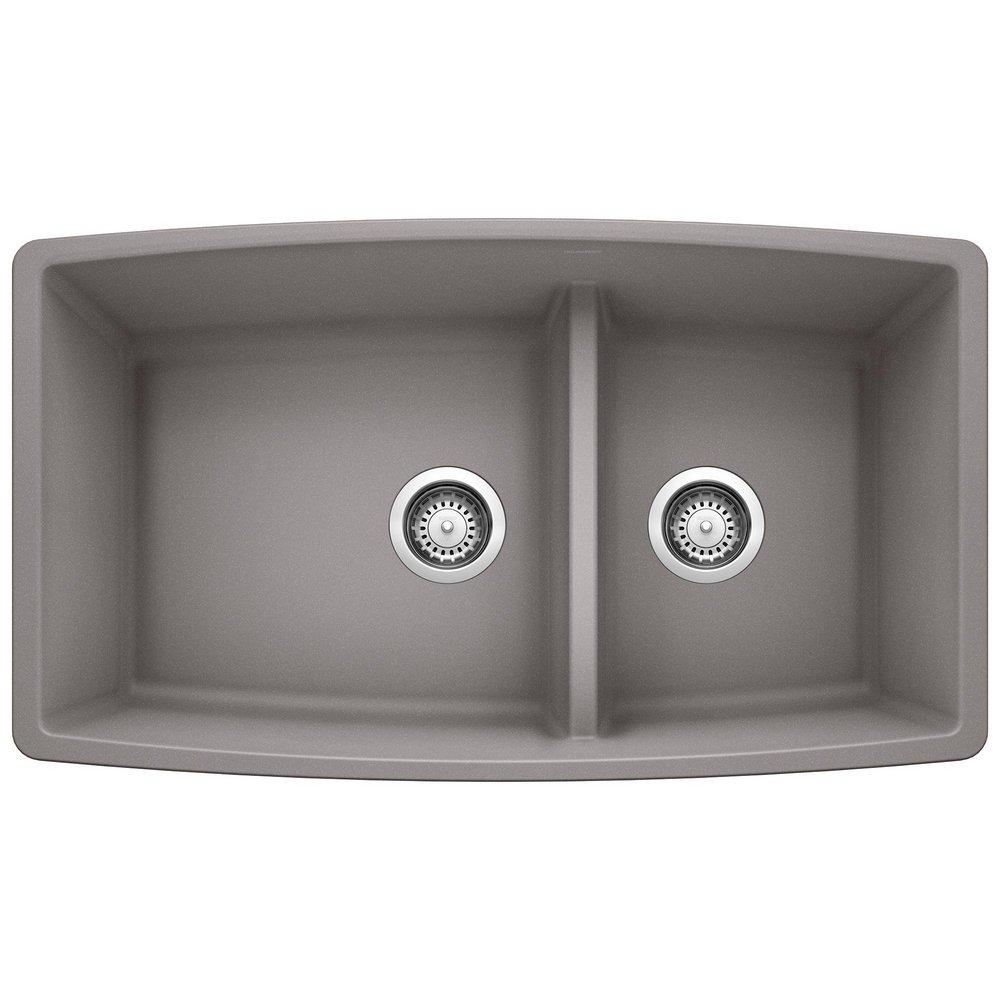 BLANCO Metallic Grey 33 x 19 in. No Hole Composite Double Bowl Undermount Kitchen Sink 
