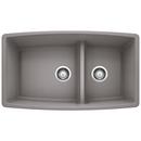 BLANCO Metallic Grey 33 x 19 in. No Hole Composite Double Bowl Undermount Kitchen Sink 