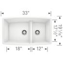 BLANCO White 33 x 19 in. No Hole Composite Double Bowl Undermount Kitchen Sink 