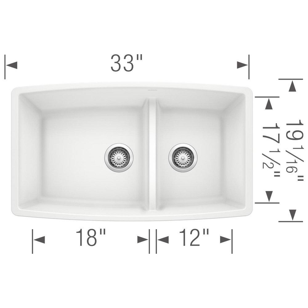 BLANCO White 33 x 19 in. No Hole Composite Double Bowl Undermount Kitchen Sink 