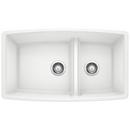 BLANCO White 33 x 19 in. No Hole Composite Double Bowl Undermount Kitchen Sink 