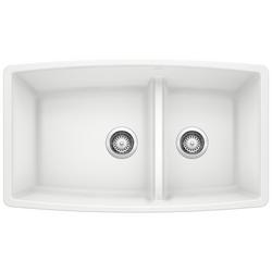 33 in. Undermount Silgranit Double Bowl Kitchen Sink in White