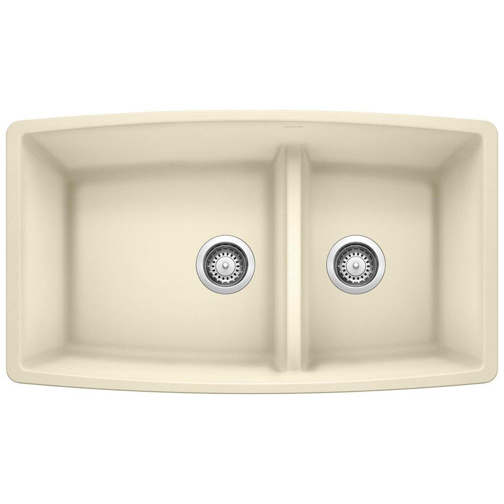 BLANCO Biscuit 33 x 19 in. No Hole Composite Double Bowl Undermount Kitchen Sink 