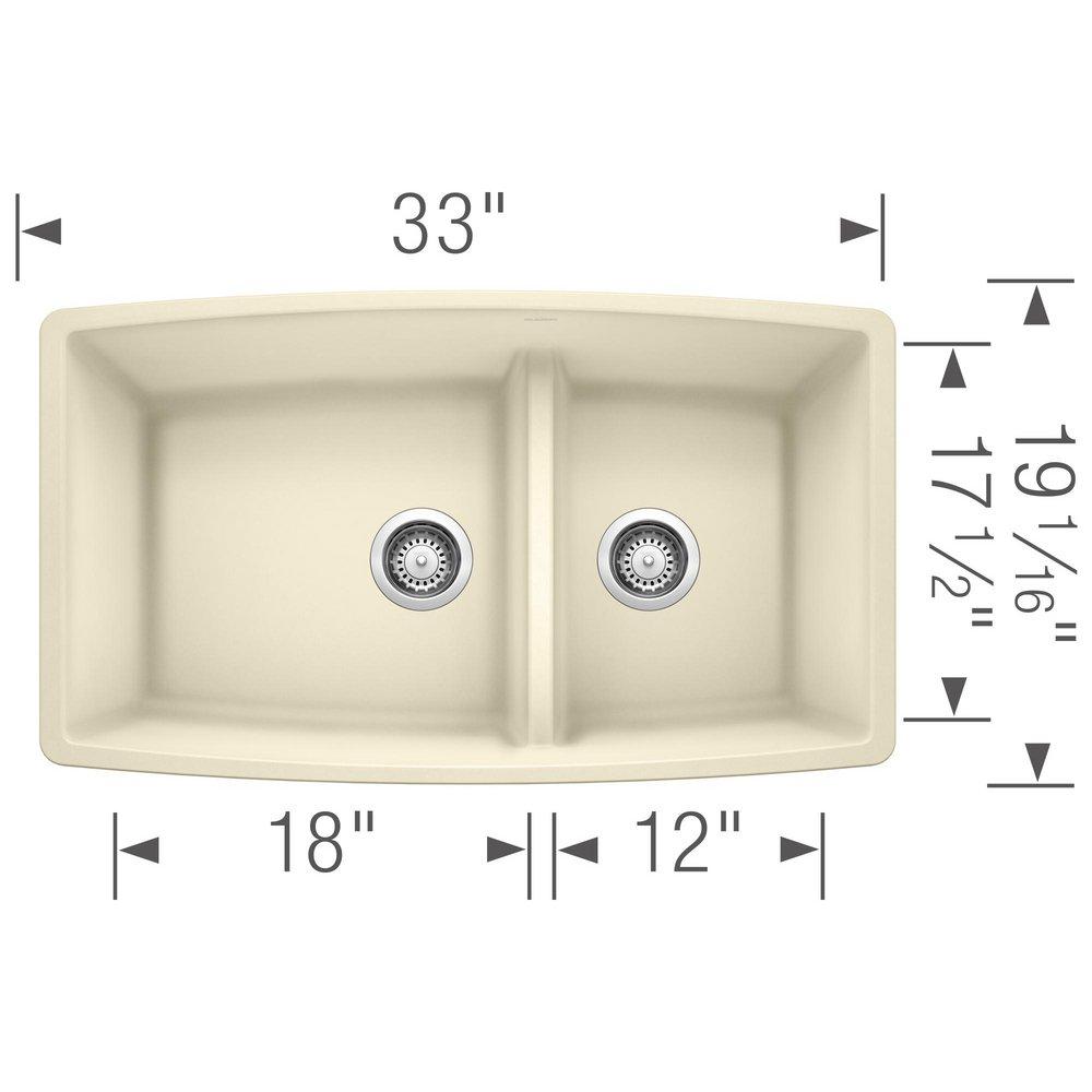 BLANCO Biscuit 33 x 19 in. No Hole Composite Double Bowl Undermount Kitchen Sink 