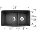 BLANCO Anthracite 33 x 19 in. No Hole Composite Double Bowl Undermount Kitchen Sink 