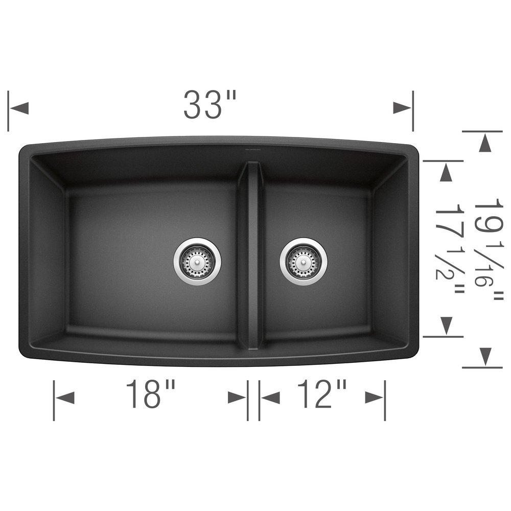 BLANCO Anthracite 33 x 19 in. No Hole Composite Double Bowl Undermount Kitchen Sink 