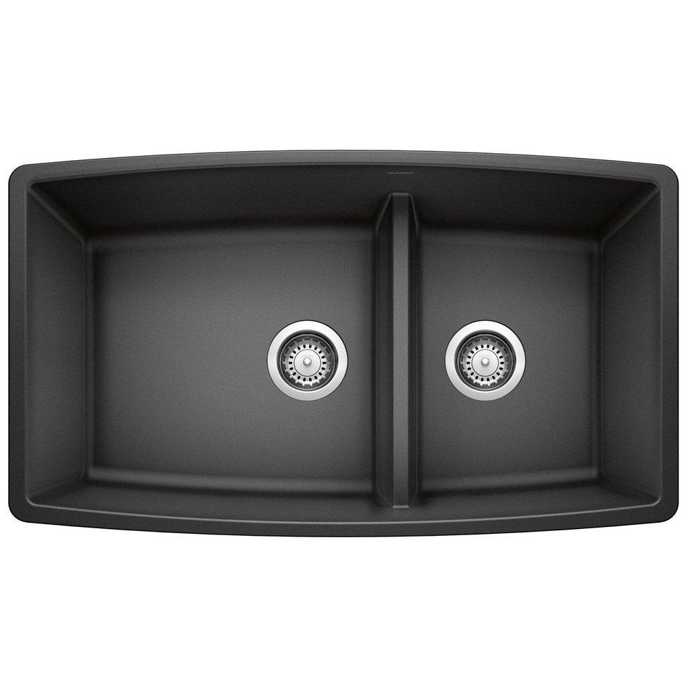 BLANCO Anthracite 33 x 19 in. No Hole Composite Double Bowl Undermount Kitchen Sink 
