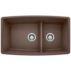 33 in. Undermount Silgranit Double Bowl Kitchen Sink in Café