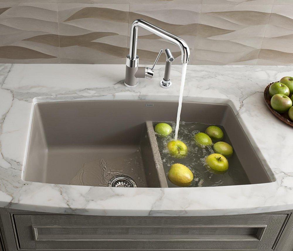 BLANCO Truffle 33 x 19 in. No Hole Composite Double Bowl Undermount Kitchen Sink 