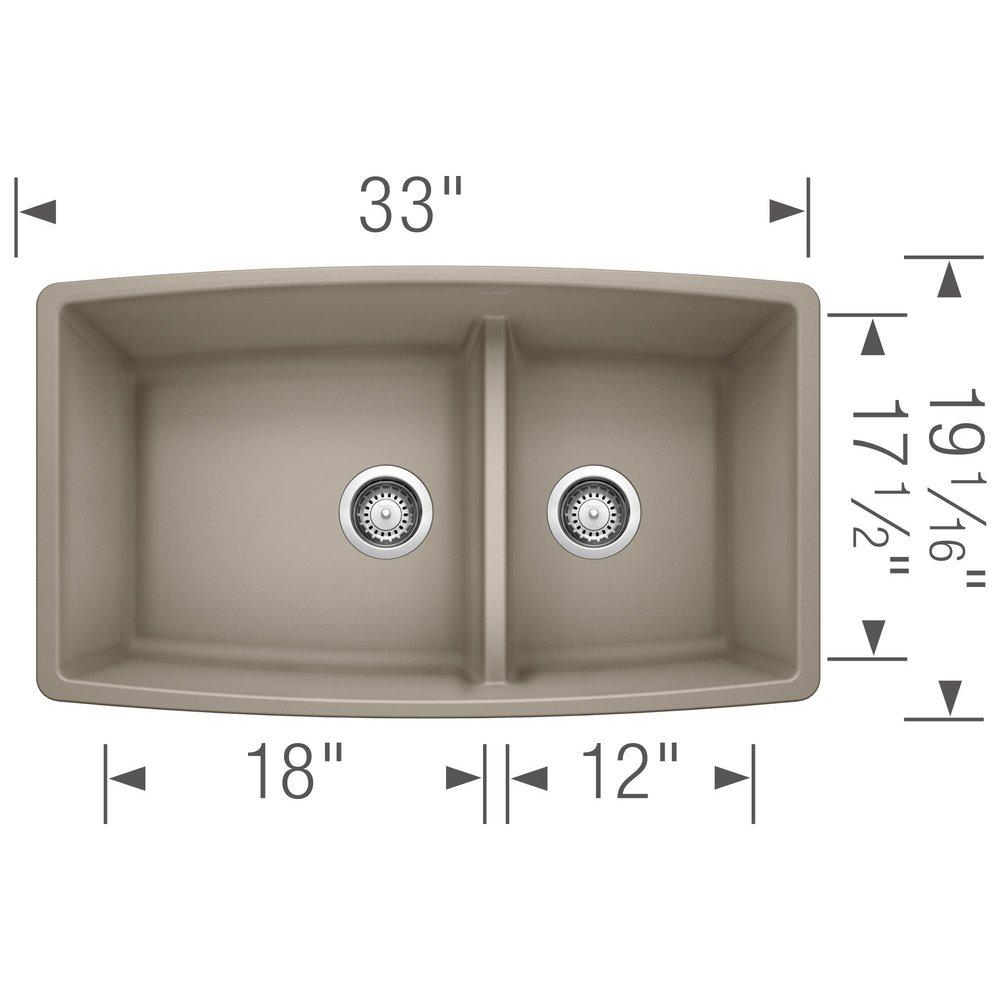 BLANCO Truffle 33 x 19 in. No Hole Composite Double Bowl Undermount Kitchen Sink 