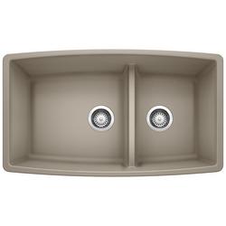 33 in. Undermount Silgranit Double Bowl Kitchen Sink in Truffle