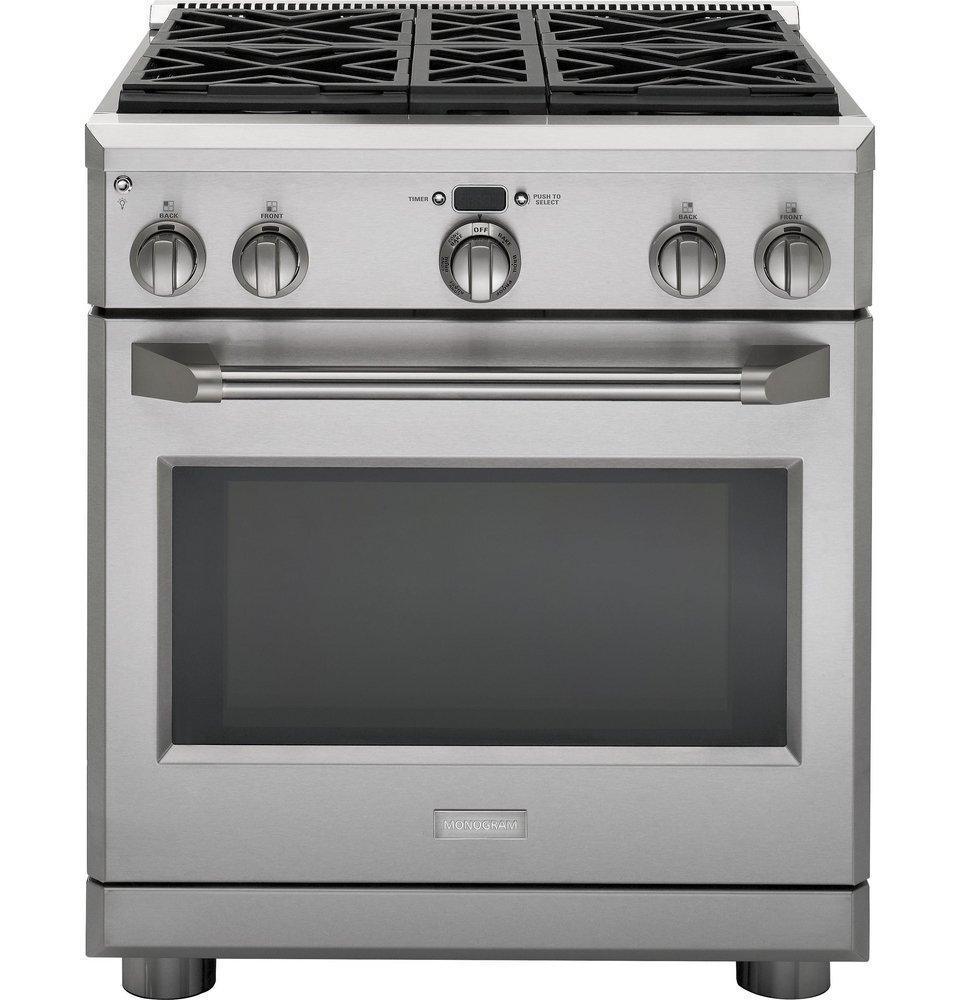 Monogram&reg; Stainless Steel 29-7/8 in. Natural Gas 4-Burner Sealed Freestanding Range 