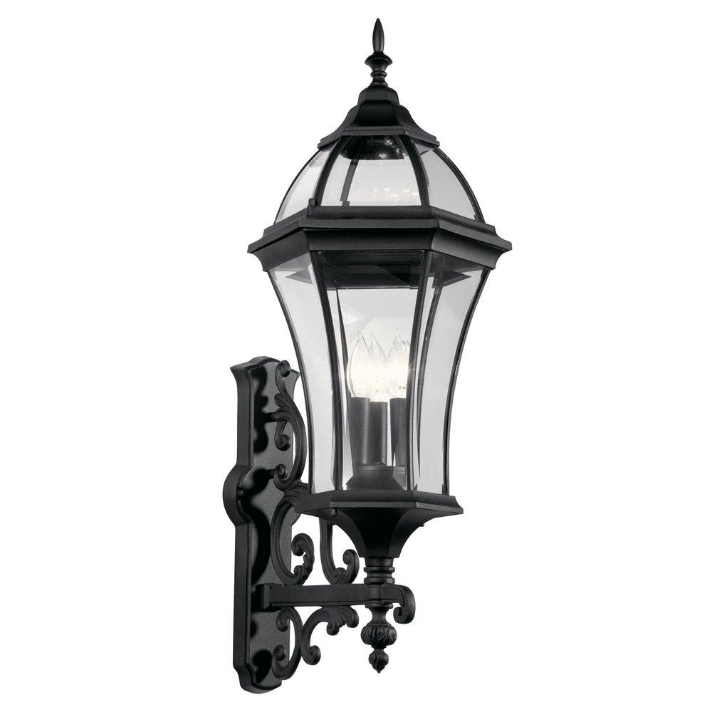 Kichler Lighting Black 12-1/4 in. 60W 3-Light Outdoor Wall Sconce with Clear Beveled Glass 