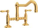 2-Hole Bridge Kitchen Faucet with Double Metal Lever Handle in Inca Brass
