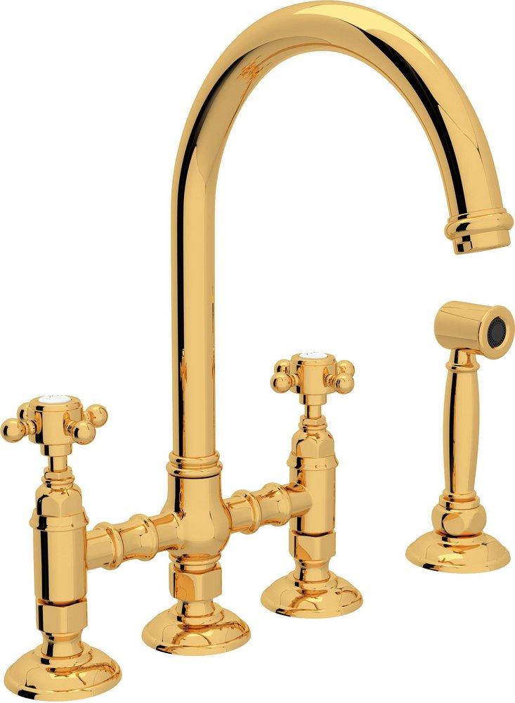 ROHL&reg; Inca Brass Two Handle Bridge Kitchen Faucet 