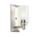 60 W 1-Light T10 Clear Glass Sconce in Brushed Nickel