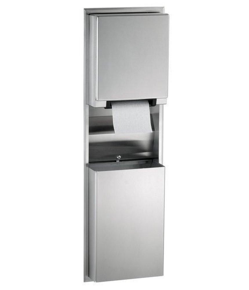 Bobrick Satin Stainless Steel Automatic Roll Towel Dispenser with 12 gal Waste Receptacle 