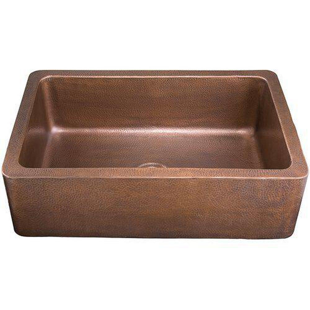 Thompson Antique Copper 33 x 22 in.Copper Single Bowl Farmhouse Kitchen Sink 
