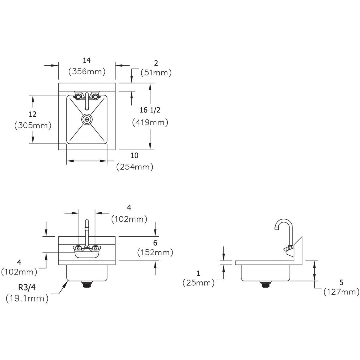 Elkay Stainless Steel Wall Mount Economy Hand Sink 