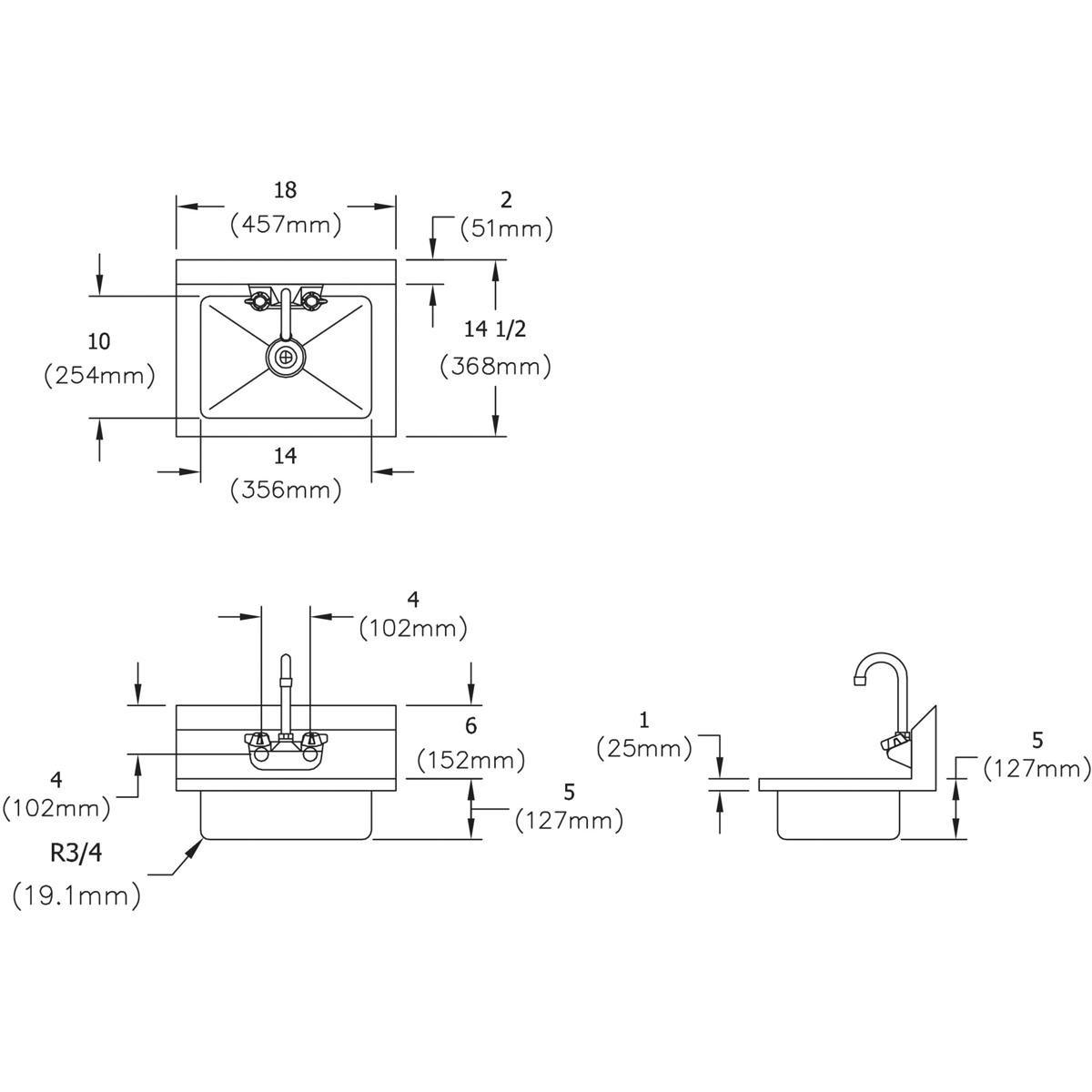 Elkay Stainless Steel 1-Bowl Wall Mount Hand Sink 