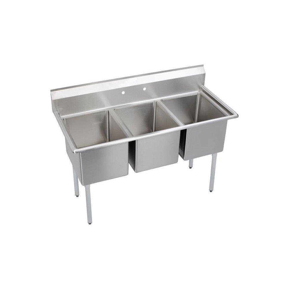 Elkay Stainless Steel 57 x 25-3/4 in. 16 ga 2-Hole 3-Bowl Floor Mount 300 Service Sink with Center Drain 